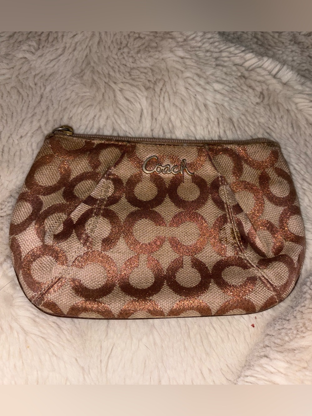 Coach Signature Bronze Metallic C zipper pouch